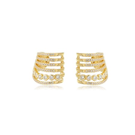 Brinco piercing fake de zirconia banho em ouro 18k