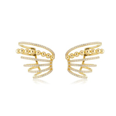 Brinco piercing fake de zirconia banho em ouro 18k