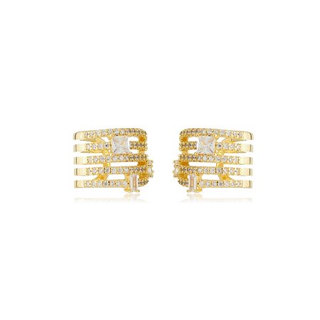 Brinco piercing fake de zirconia banho em ouro 18k