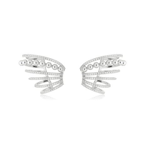 Brinco piercing fake de zirconia banho em rodio branco