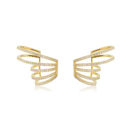 Brinco piercing fake de zirconia banho em ouro 18k