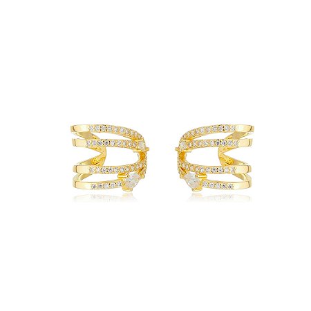 Brinco piercing fake de zirconia banho em ouro 18k