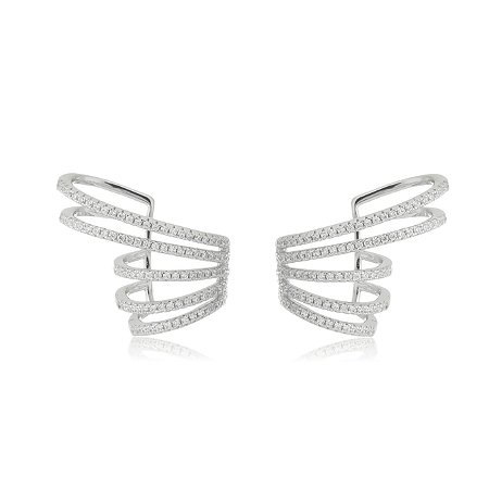 Brinco piercing fake de zirconia banho em rodio branco