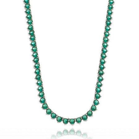Colar de riviera cravejado de zirconia esmeralda banho em rodio branco