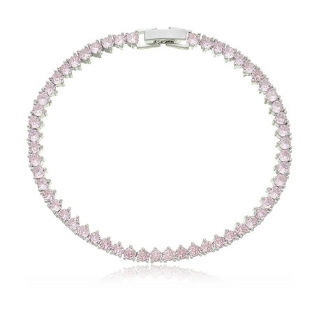 Pulseira de zirconia rosa banho em rodio branco