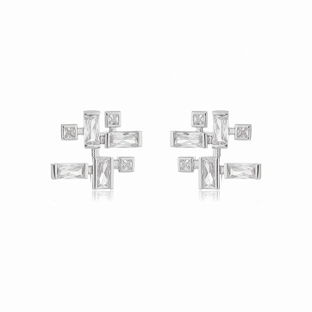 Brinco de zirconia banho em rodio branco