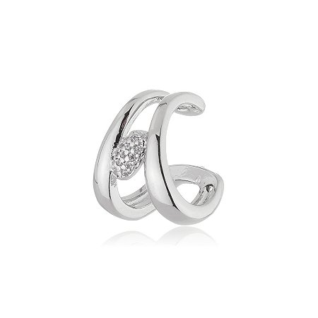 Brinco piercing fake de zirconia banho em rodio branco