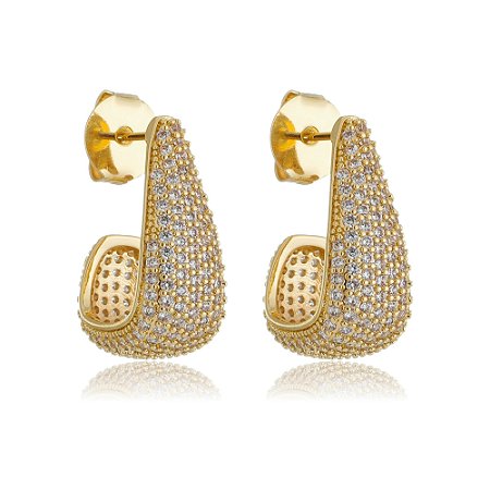 Brinco de argola de zirconia banho em ouro 18k