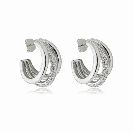 Brinco de argola com zirconia banho em ródio branco