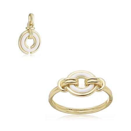 Conjunto bracelete e pingente esmaltado banho em ouro 18k