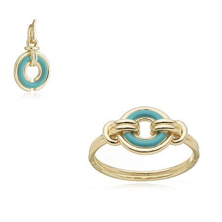 Conjunto bracelete e pingente esmaltados banho em ouro 18k