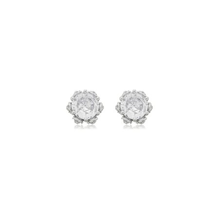 Brinco de base com zirconia banho em ródio branco