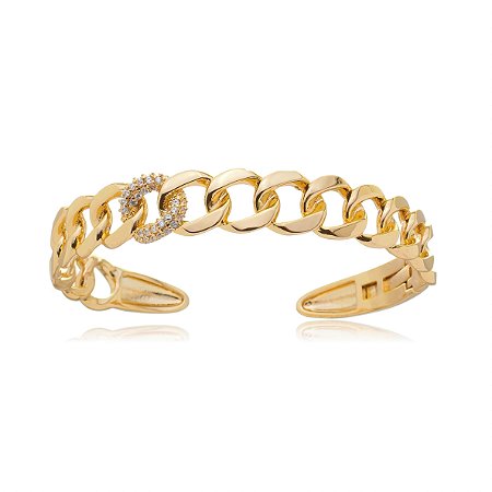 Bracelete dourado com zirconia banho em ouro 18k