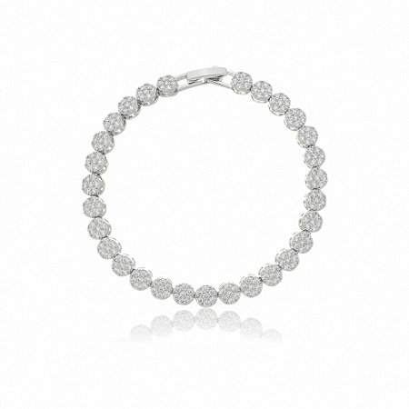 Pulseira cravejada de zirconia cristal banho em ródio branco