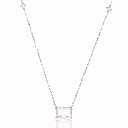 Colar de corrente com zirconia banho em ródio branco