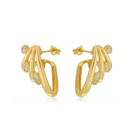 Brinco de argola com detalhe de zirconia banho em ouro 18k