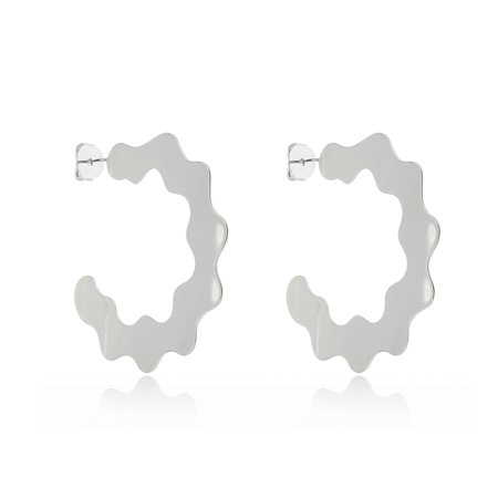 Brinco de argola liso banho em rodio branco