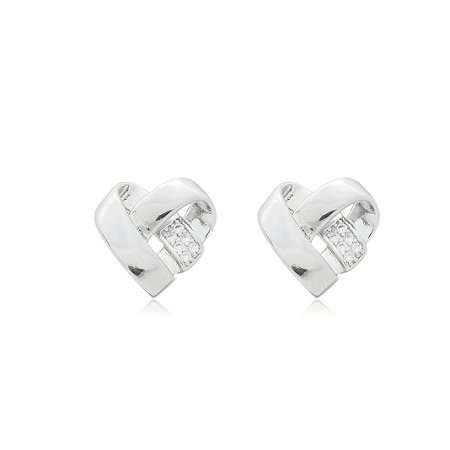 Brinco de base coração com zirconia banho em rodio branco