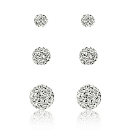 Brinco de trio com zirconia banho em rodio branco