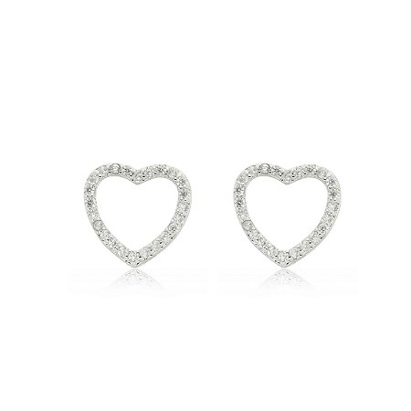Brinco de base de coração com zirconia banho em rodio branco
