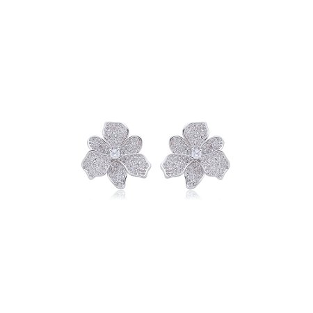 Brinco de base com zirconia banho em rodio branco