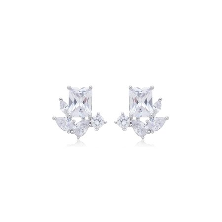 Brinco de base cravejado de zircônia cristal banho em ródio branco