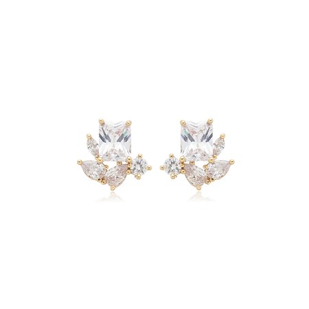 Brinco de base dourado com zirconia banho em ouro 18k