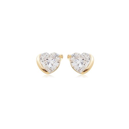 Brinco de base de coração com zirconia banho em ouro 18k