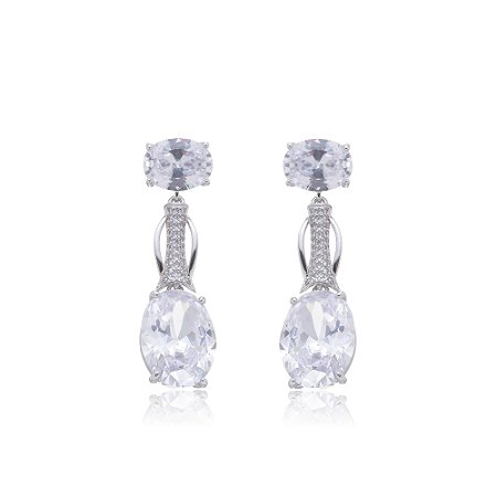 Brinco de zirconia cristal banho em rodio branco