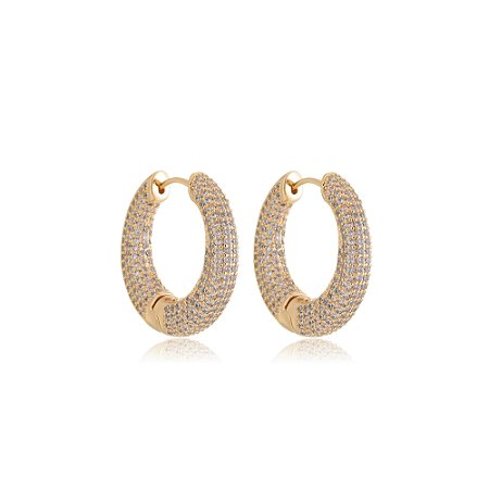 Brinco de argola dourado com zirconia banho em ouro 18k