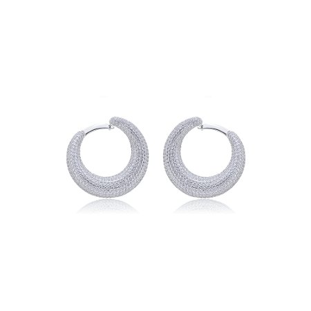 Brinco de argola com zirconia banho em rodio branco
