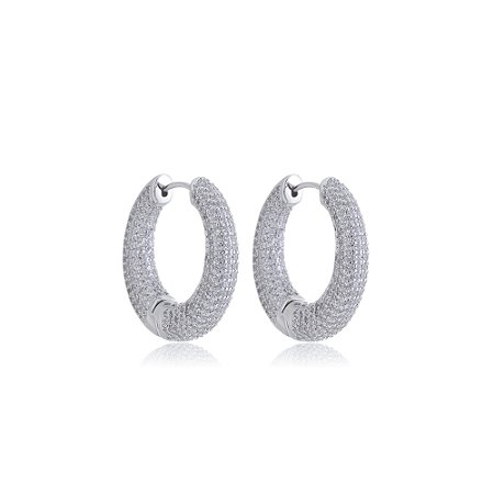 Brinco de argola com zirconia banho em rodio branco