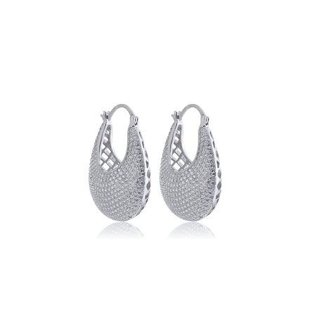 Brinco cravejado de zirconia banho em rodio branco