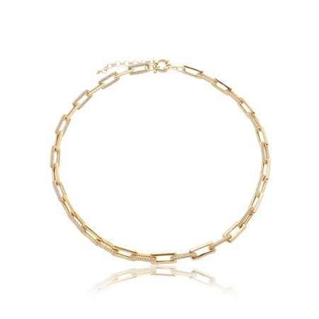 Colar de corrente dourada com zirconia banho em ouro 18k