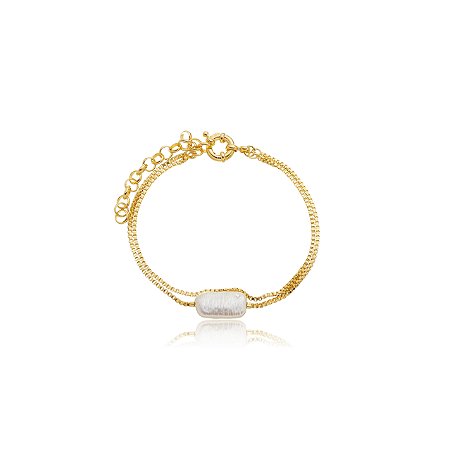 Pulseira de corrente de perola banho em ouro 18k