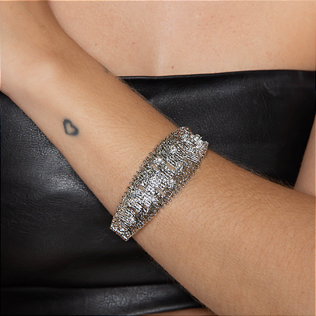 Bracelete com zirconia banho em rodio branco