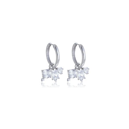 Brinco de argola com zirconia banho em rodio branco