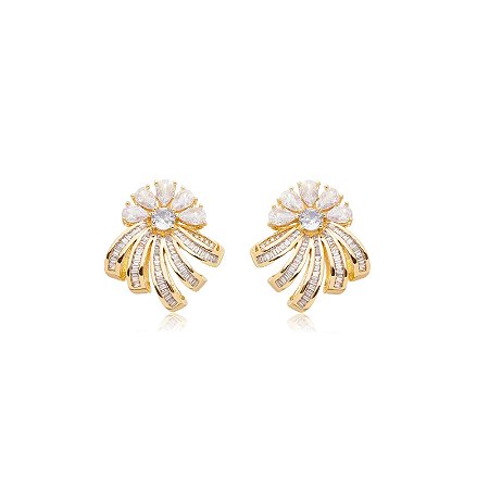 Brinco de base com zirconia banho em ouro 18k