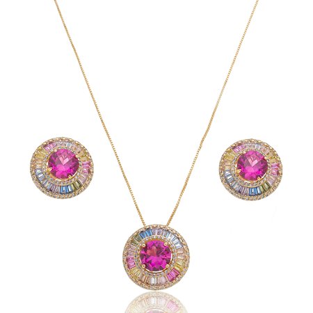 Conjunto de brinco e colar banho em ouro 18k