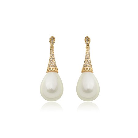 Brinco dourado liso com pérola banho em ouro 18k