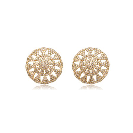 Brinco de base dourado com zirconia banho em ouro 18k