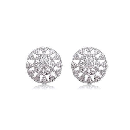Brinco de base com zirconia cristal banho em rodio branco