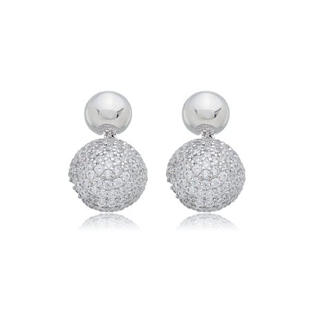 Brinco de base com zirconia cristal banho em rodio branco