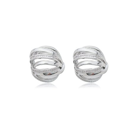 Brinco de base com zirconia cristal banho em rodio branco