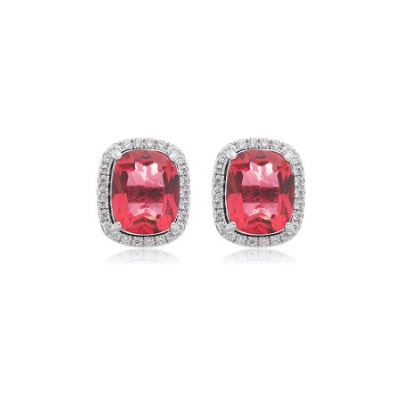 Brinco de base com zirconia rubi banho em rodio branco