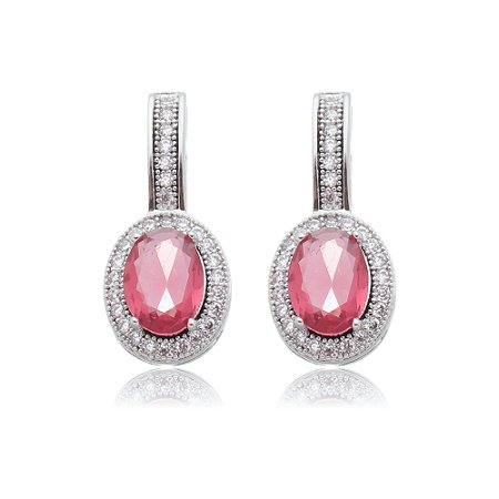Brinco de base com zirconia rubi banho em rodio branco