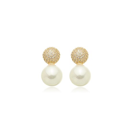 Brinco de base com perola e zirconia cristal banho em ouro 18k