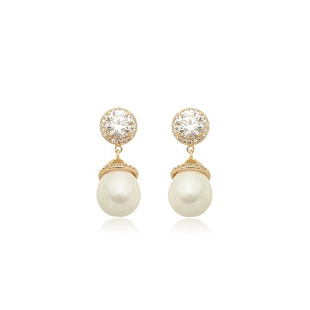 Brinco de perola com zirconia cristal banho em ouro 18k