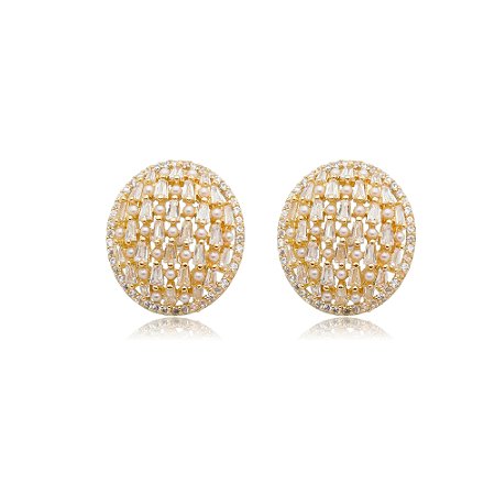 Brinco de base com perola e zirconia cristal banho em ouro 18k