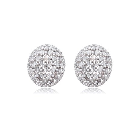 Brinco de base com perola e zirconia cristal banho em rodio branco